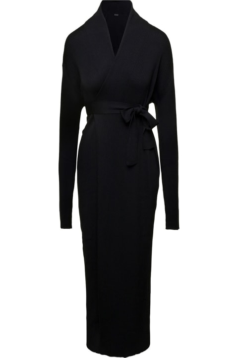 Fashion for Women Balenciaga Maxi Black Wrap Dress With Waist Belt In Silk Woman