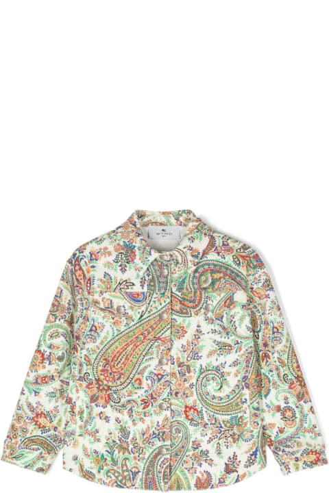 Etro Coats & Jackets for Girls Etro White Denim Jacket With Multicolour Paisley Pattern