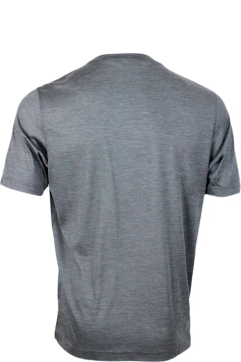 メンズ Barba Napoliのトップス Barba Napoli 100% Luxury Silk Crew-neck Short-sleeved T-shirt With Slits On The Bottom