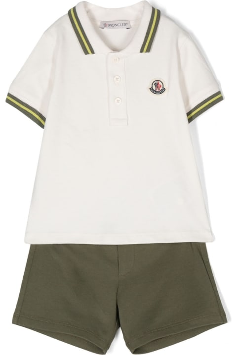 Bodysuits & Sets for Baby Boys Moncler White And Green Polo Shirt And Shorts Set With Logo