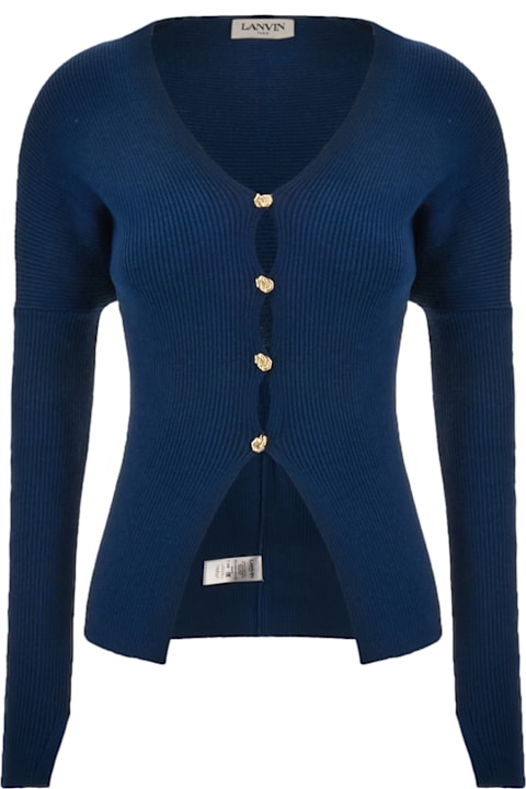Homeware Lanvin Petrol Blue In Stretch Wool Blend Cardigan