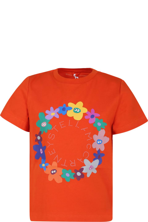 Fashion for Kids Stella McCartney Kids Orange T-shirt For Girl With Flowers And Logo