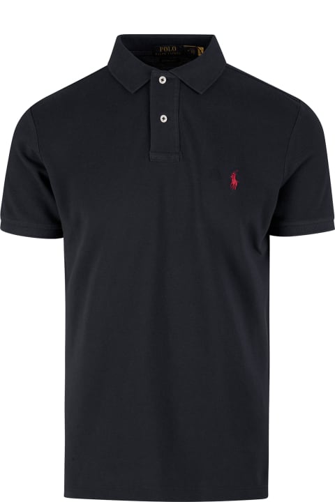 Ralph Lauren for Men Ralph Lauren Man Slim-fit Custom Polo Shirt In Black Pique' With Contrast Pony