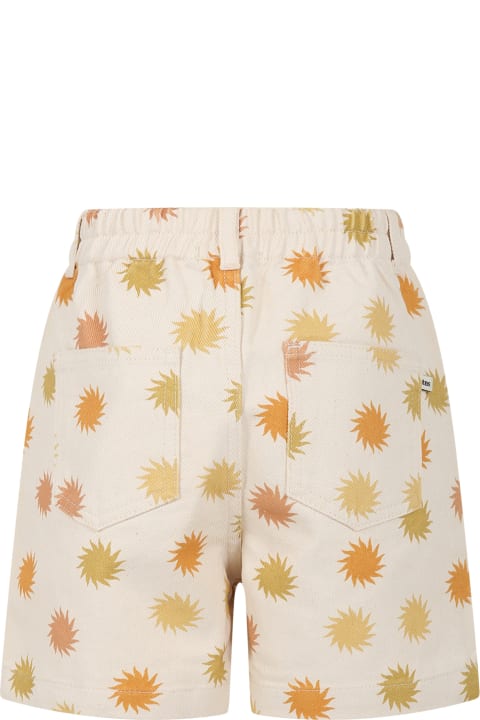 Beige Shorts For Kids With Sun Print