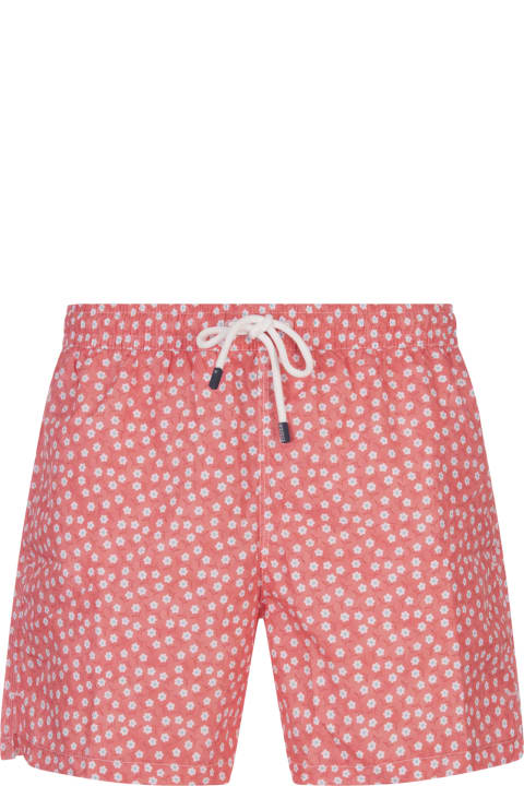 Sale for Men Fedeli Red Swim Shorts With Micro Daisy Pattern