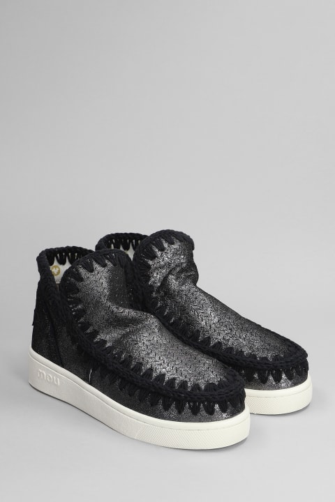 Mou أحذية برقبة لـ السيدات Mou Eskimo Sneaker Low Heels Ankle Boots In Black Glitter