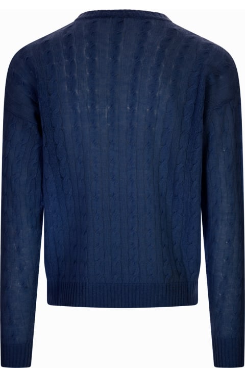 Etro Sweaters for Men Etro Blue Braided Cashmere Sweater