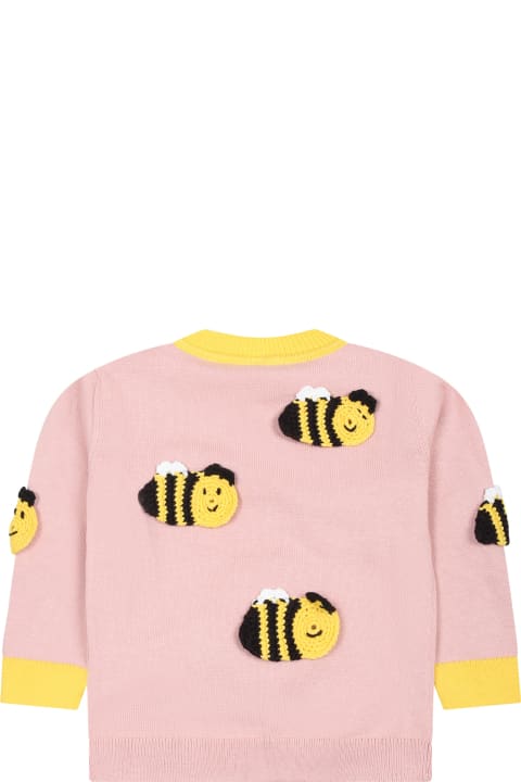 Topwear for Baby Girls Stella McCartney Kids Pink Sweater For Baby Girl With Bees