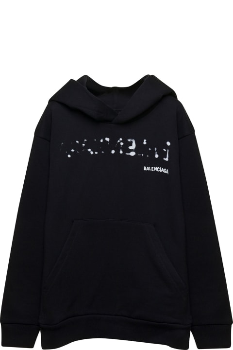 Black Long-sleeved Hoodie And 'hand Drawn' Print In Cotton Boy