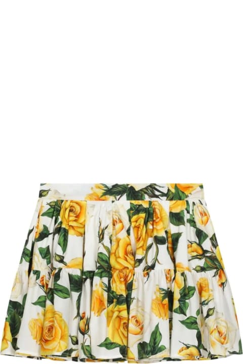 Dolce & Gabbana Bottoms for Girls Dolce & Gabbana Yellow Rose Print Poplin Full Skirt