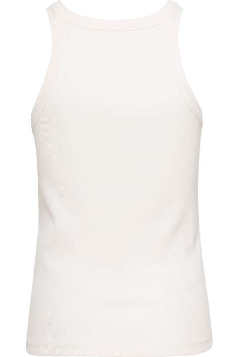 White Sleeveless Ribbed Top In Cotton Stratch Woman