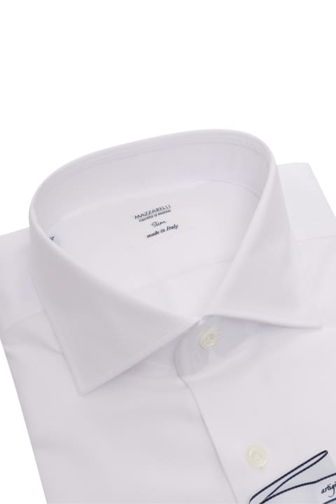 ウィメンズ Mazzarelliのシャツ Mazzarelli Camicia In Cotone Slim Fit Da Uomo Con Colletto Classico E Abbottonatura Frontale.