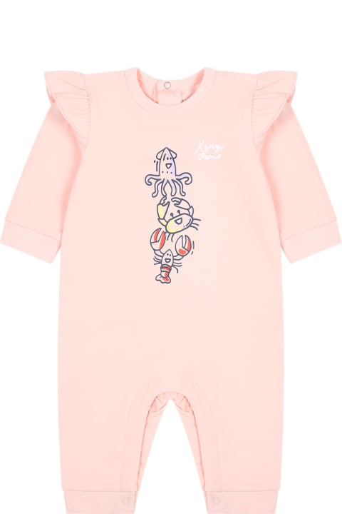Kenzo Kids Kenzo Kids Pink Babygrow For Baby Girl With Print And Logo