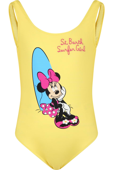 MC2 Saint Barth Kids MC2 Saint Barth Yellow Swimsuit For Girl With Minnie