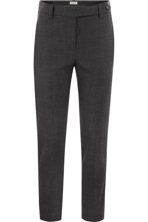 Brunello Cucinelli Pants & Shorts for Women Brunello Cucinelli Stretch Virgin Wool Cigarette Trousers With Jewellery