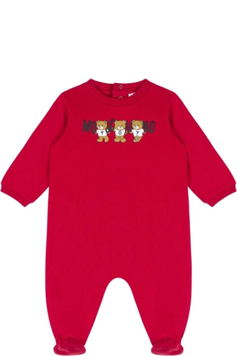 Moschino أطقم وبودي سوت لـ رُضع بنات Moschino Red Onesie With Logo Print At The Front In Cotton Baby