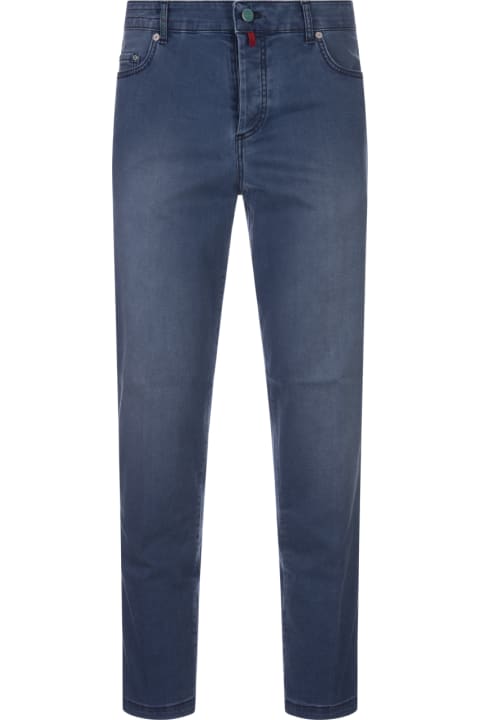 Kiton Jeans for Men Kiton Blue Denim Tapered Jeans With Logos