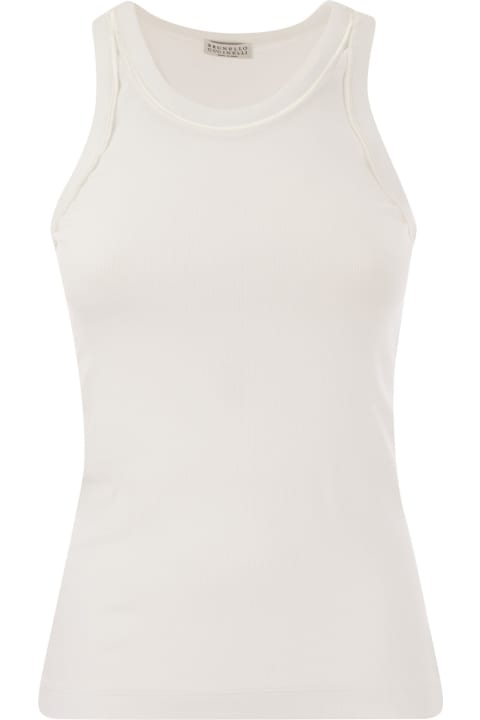 Brunello Cucinelli Clothing for Women Brunello Cucinelli Stretch Cotton Rib Jersey Top With Satin Trims