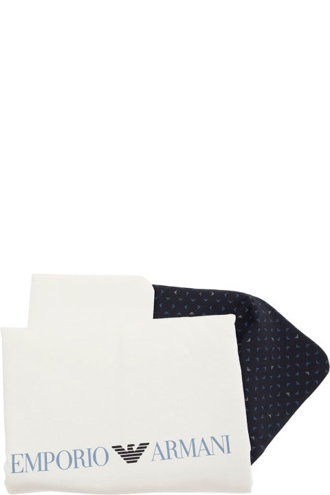 Homeware Emporio Armani White Blanket With Contrasting Logo Detail In Cotton