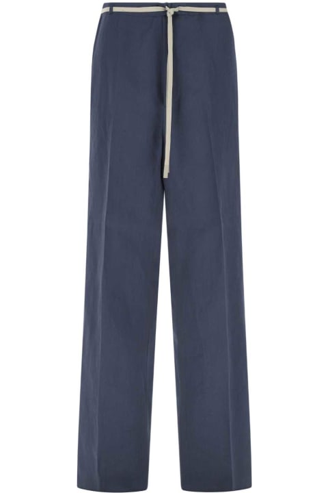 Zegna Pants for Men Zegna Navy Blue Cotton Blend Wide-leg Pant