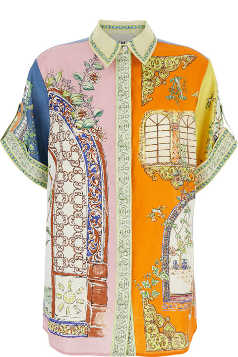 ウィメンズ ALEMAISのウェア ALEMAIS 'monte' Multicolor Shirt With Color Block Inserts And Graphic Print In Linen Woman