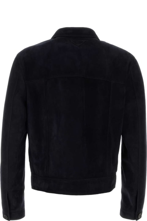 Coats & Jackets for Men Prada Midnight Blue Suede Jacket