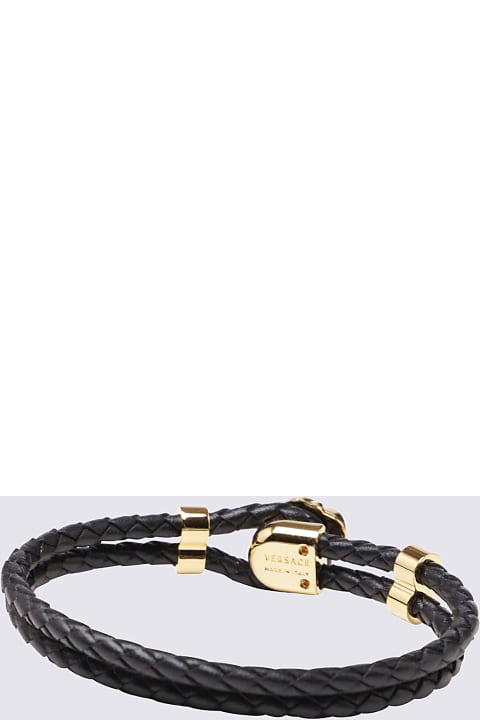 Versace Bracelets for Men Versace Black Leather And Gold Tone Brass Bracelet