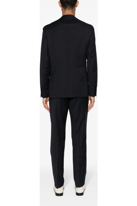 メンズ スーツ Lardini Navy Blue Woolpinstripe Pattern Suit