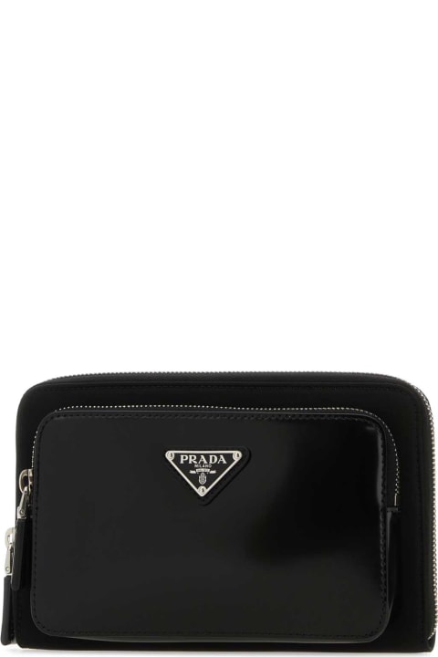 メンズ Pradaのバッグ Prada Black Leather And Re-nylon Belt Bag
