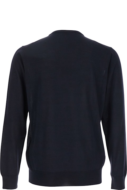 Lardini Sweaters for Men Lardini Blue Round Neck Sweater With Long Sleeves In Wool And Silk Blend Man