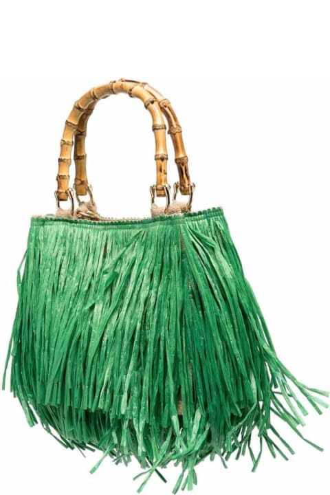 La Milanesa Woman's Green Jute Handbag With Fringes