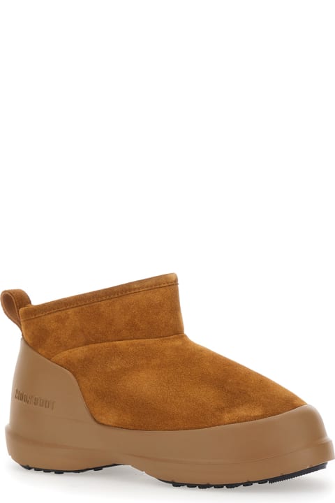 Homeware Moon Boot 
luna
 Brown Ankle Boots With Logo Lettering On The Side In Leather And Suede Woman