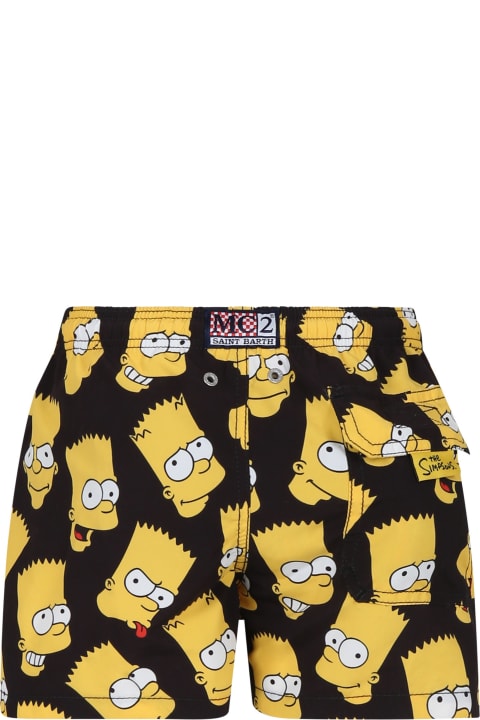 Sale for Boys MC2 Saint Barth Black Swim Shorts For Boy With Bart Simpson Print And Logo