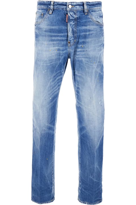 Dsquared2 for Men Dsquared2 Blue Jeans With Distressed Effect And Logo Patch On The Back In Denim Man