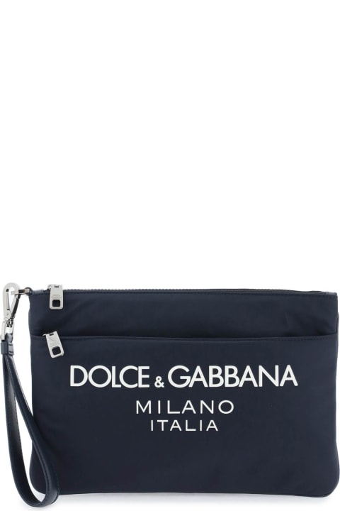 メンズ バッグのセール Dolce & Gabbana Nylon Pouch With Rubberized Logo