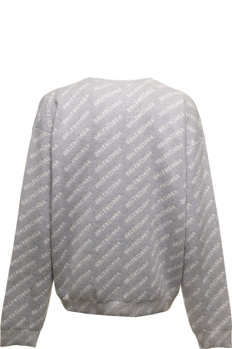 Gray Sweater In Wool And Cotton Blend Knit With Allover Contrasting Jacquard Logo Balenciaga Man
