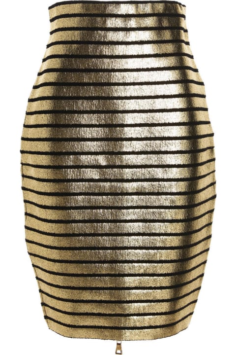 ウィメンズ Balmainのウェア Balmain Hw Golden Striped Knit Knee Skirt