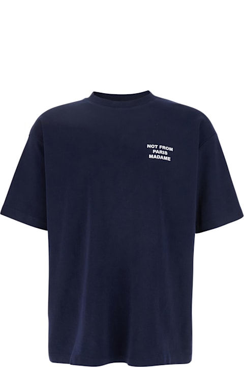 インテリア Drôle de Monsieur Blue Crewneck T-shirt With Slogan Print On The Front And Back In Cotton Man