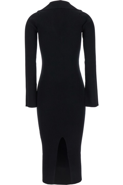 Federica Tosi لـ Women Federica Tosi Black Midi Dress With Sailor Collar In Viscose Blend Woman