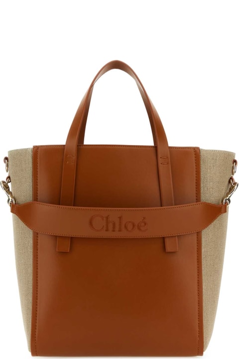 Chloé for Women Chloé Two-tone Linen And Leather Medium Sense Shopping Bag