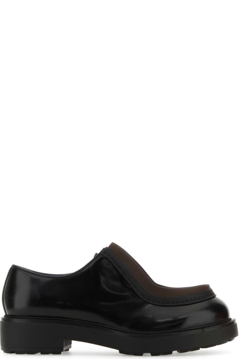 Laced Shoes for Men Prada Black Leather Diapason Lace-up Shoes