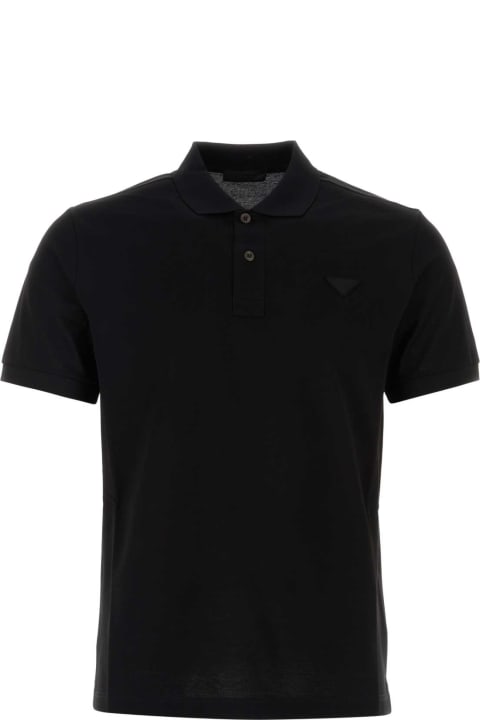 Topwear for Men Prada Black Cotton Piquet Polo Shirt