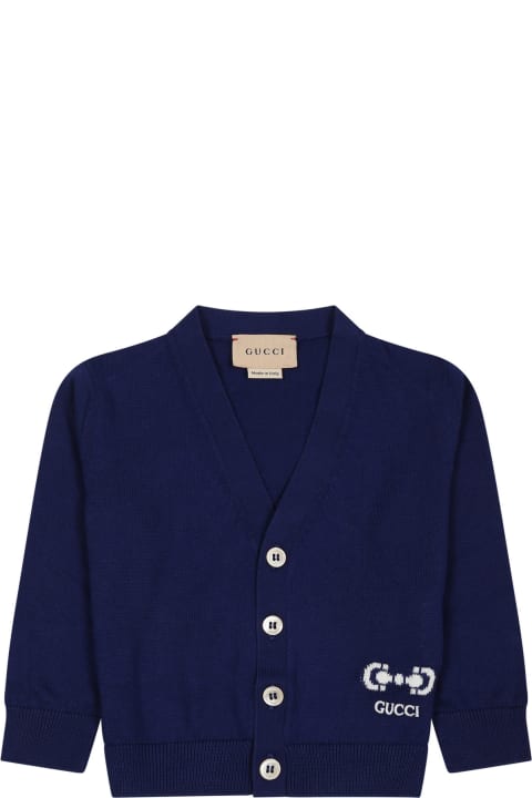 Topwear for Baby Girls Gucci Blue Cardigan For Baby Boy With Logo