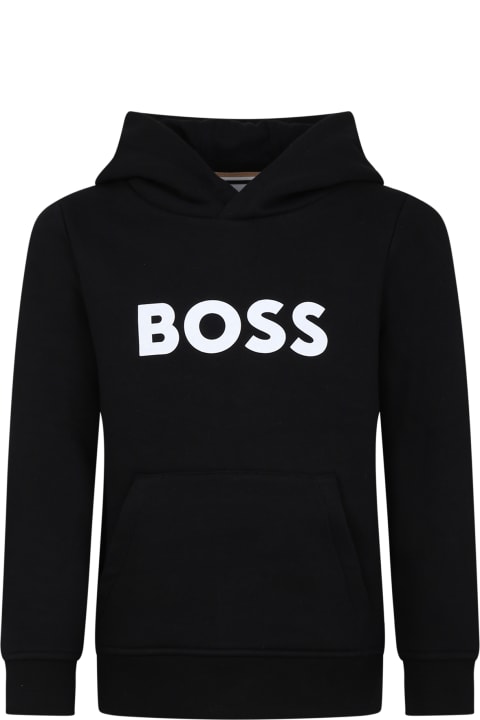 Hugo Boss Topwear for Boys Hugo Boss Black Sweatshirt For Boy With Logo