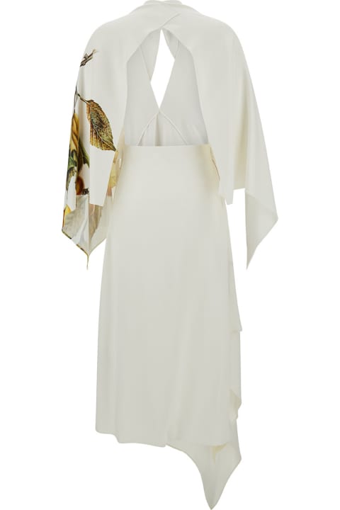 Ferragamo for Women Ferragamo Long White Asymmetric Dress With Graphic Print In Viscose Blend Woman