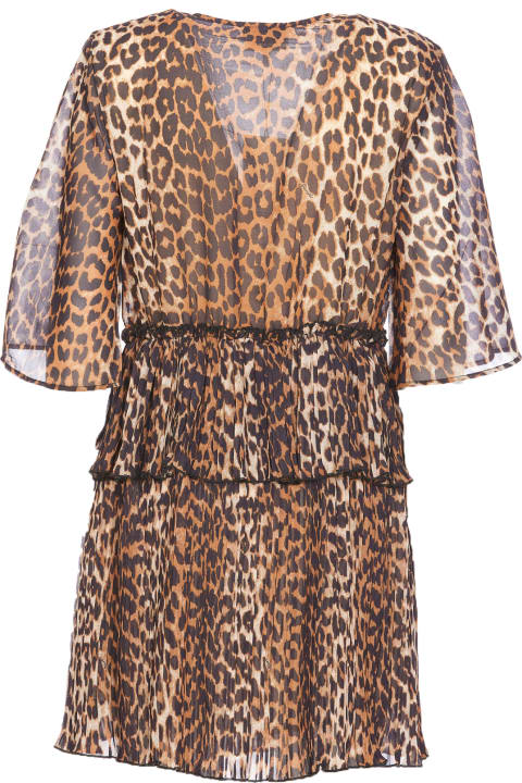 ウィメンズ新着アイテム Ganni Leopard Print V-neck Mini Dress