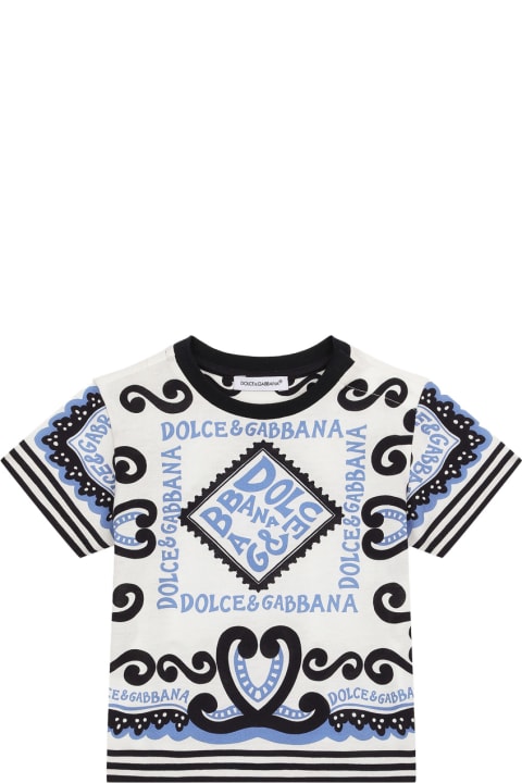Topwear for Baby Boys Dolce & Gabbana Navy Print Jersey T-shirt