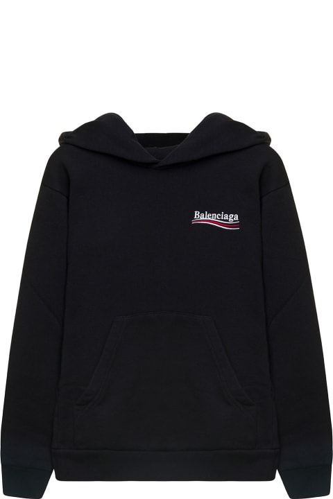 Black Hoodie With Logo Print On The Front And Back In Cotton Girl