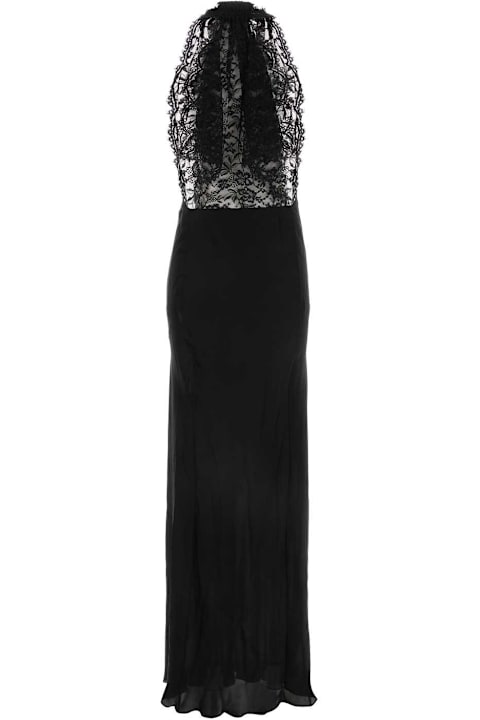 After Dark ل السيدات Saint Laurent Black Silk And Lace Long Dress