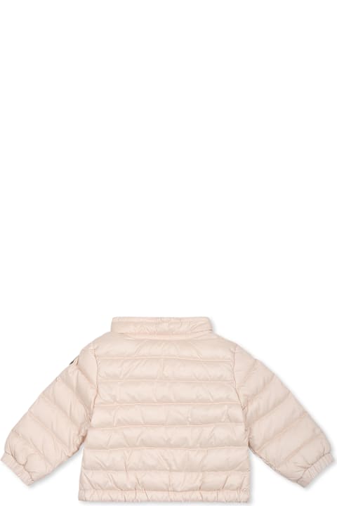 Topwear for Baby Boys Moncler Pink Down Jacket For Baby Girl With Logo